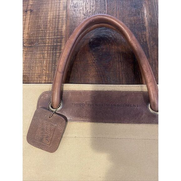 Clava American Third Avenue Mgmt Canvas Leather Oversized Slim Bag Rare - Picture 2 of 6
